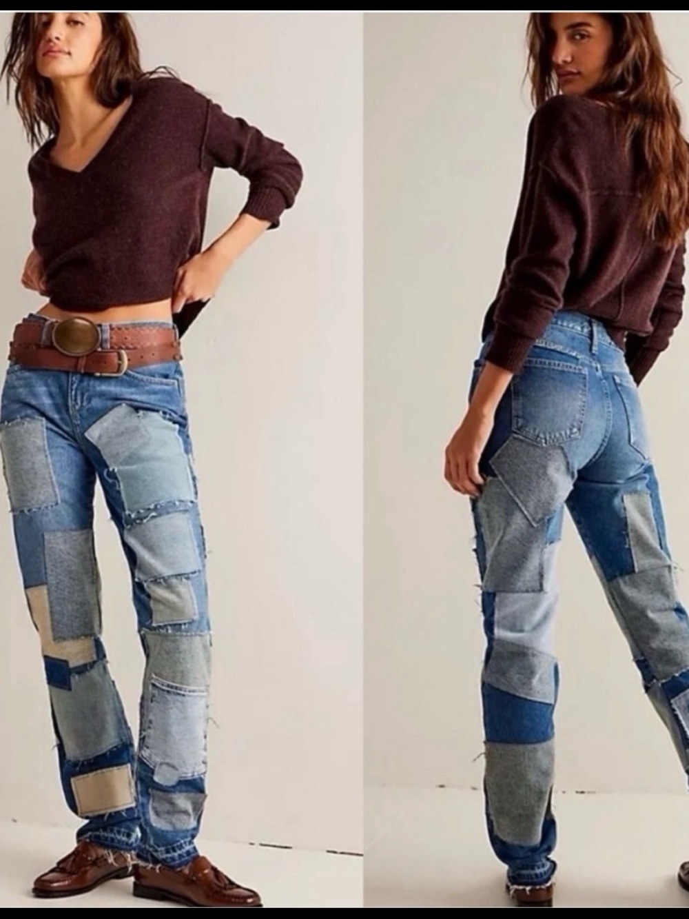 Free People Patchwork High-Rise Jeans in Blue